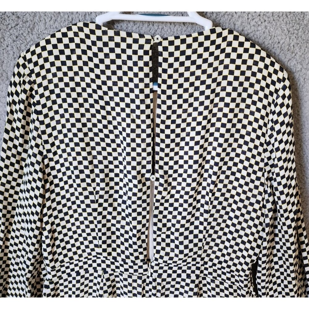 Reiss‎ Women's Sz 10 Dahlia Check Long Sleeve Dress Asymmetrical Hem Black/White - Picture 15 of 16